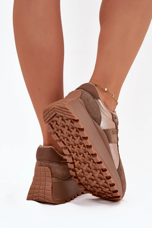 Zamszowe Sneakersy Damskie Ocieplane Na Platformie Big Star OO274A218 HI-POLY SYSTEM Brązowe