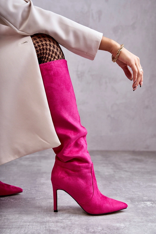 Zamszowe Kozaki Na Szpilce Różowe Carite