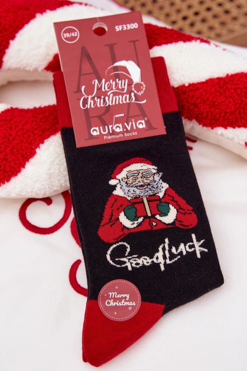 Skarpety Męskie Świąteczne Z Napisem I Śmiejącym Się Mikołajem Czarne