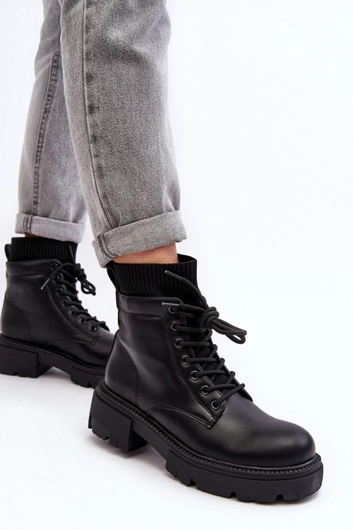 Trapery Botki Damskie Ze Skarpetą Czarne Rivella