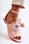 Damskie Skórzane Sandałki Z Ozdobą Jasnoróżowe Nevassa