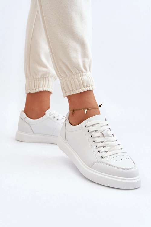 Damskie Sneakersy Skóra Naturalna Białe Dimpna