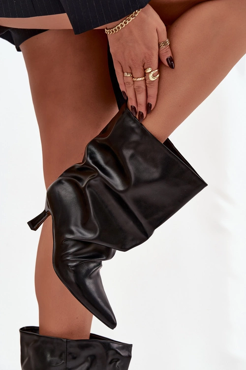 Wsuwane Botki Damskie Na Szpilce Z Marszczoną Cholewką Czarne Inarisse