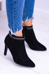 Damskie Czarne Botki Na Szpilce Nity Bemi