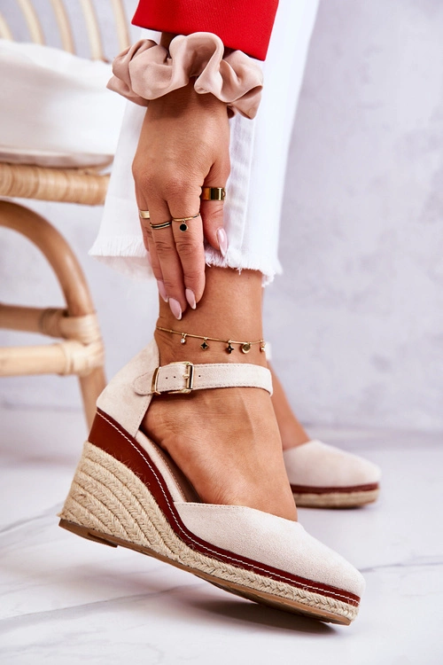 Damskie Espadryle Na Koturnie Beżowe Tamarill
