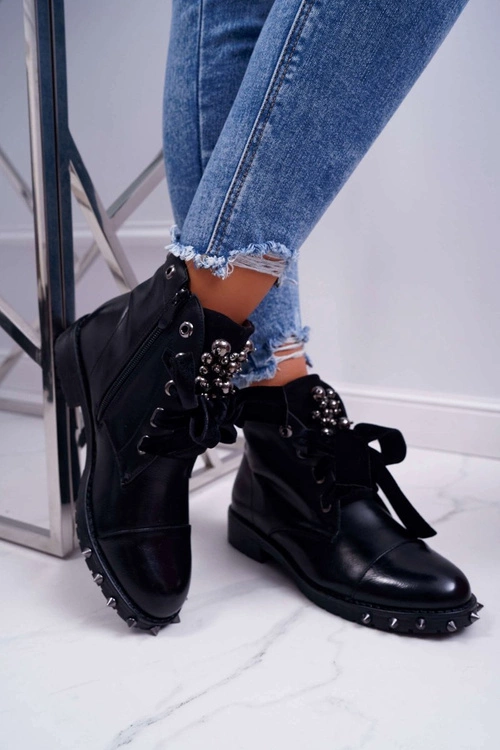 Damskie Botki Ocieplane Wstążka Ćwieki Grethan