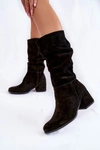Damskie Marszczone Zamszowe Kozaki Czarne Alfra