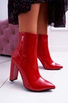 Botki Damskie Na Słupku W Szpic Lakierowane Czerwone Demens