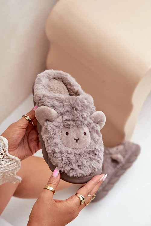 Futrzane Kapcie Damskie Z Motywem Owcy Ciemnobeżowe Phaeia