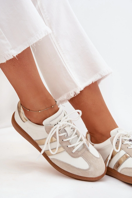 Niskie Skórzane Sneakersy Damskie Biało-Złote Ismina