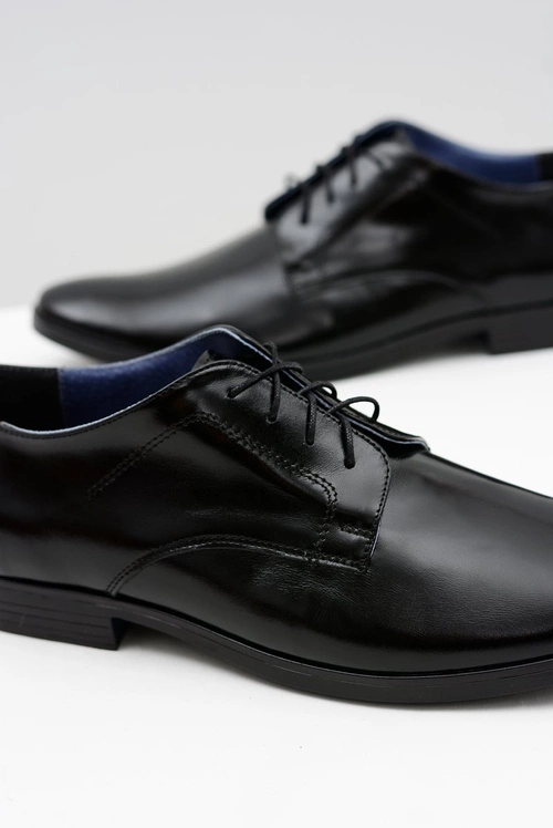 Męskie Półbuty Bednarek Eleganckie Skórzane Wizytowe Czarne Peter