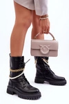 Skórzane Wysokie Workery Z Łańcuszkiem Czarne Nameer