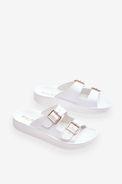 Damskie Klapki Na Platformie Z Paskami Białe Clever