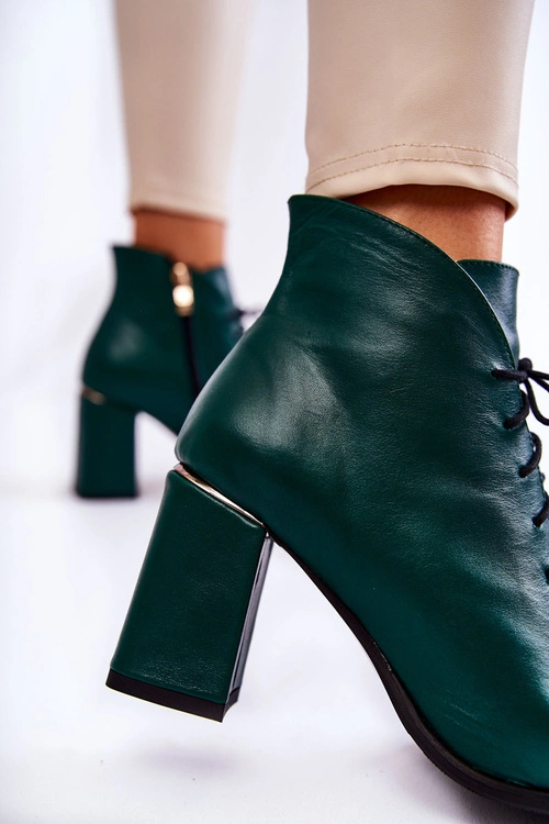 Damskie Skórzane Botki Na Słupku Zielone Carrice