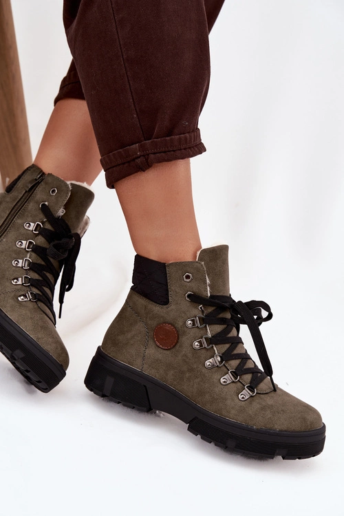 Ocieplane Trapery Damskie Na Platformie Ciemnozielone Zaraine