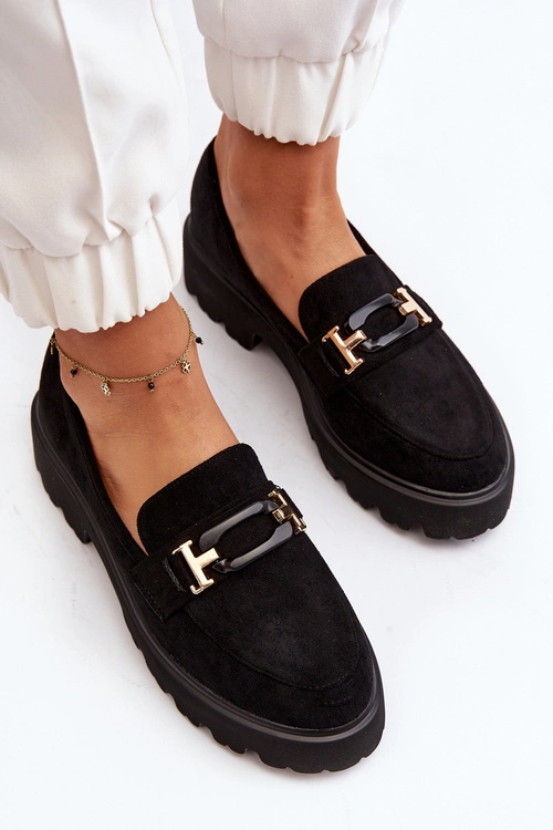 Mokasyny Damskie Z Ozdobą Czarne Omavia