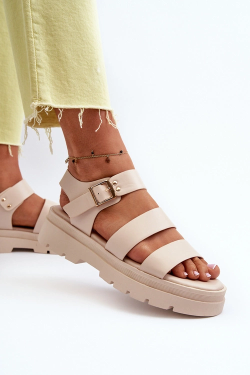 Sandały Damskie Na Masywnej Podeszwie Beżowe Nicarda