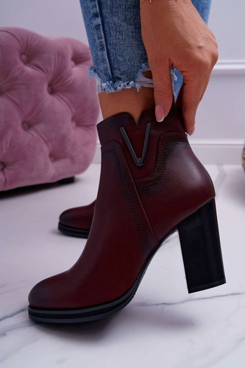 Botki Damskie Na Obcasie Sergio Leone Bordowe BT537