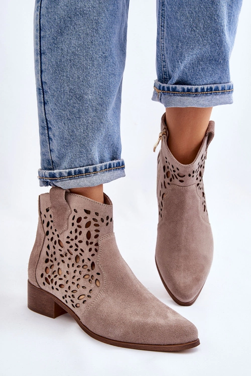 Damskie Ażurowe Botki Lewski Shoes 2909 Jasnobrązowe