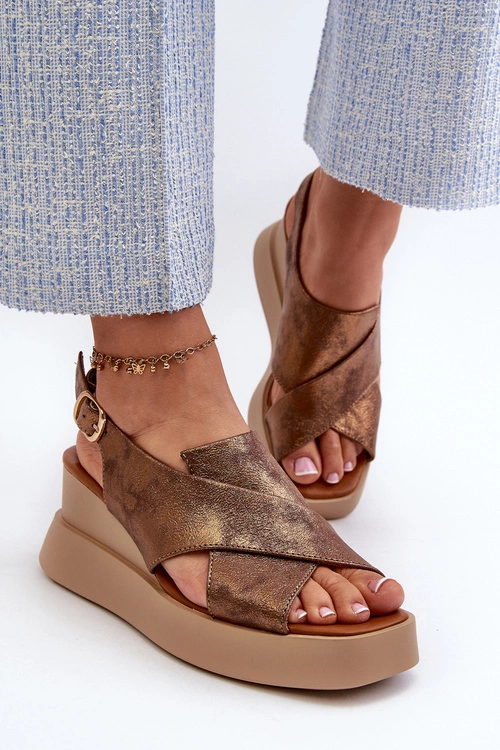 Sandały Damskie Z Eko Skóry Na Platformie I Koturnie Miedziane Vaiara