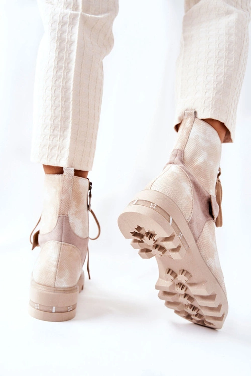 Skórzane Botki Workery Maciejka Beżowe 05219-04