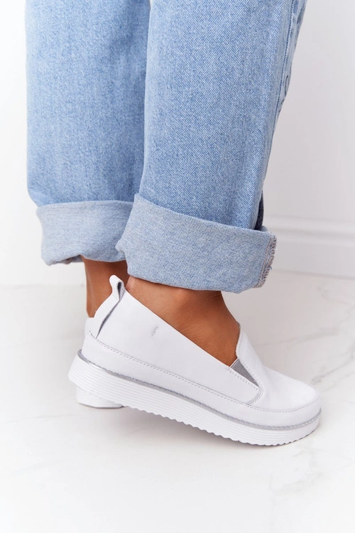 Damskie Skórzane Tenisówki Slip-On S.Barski Białe