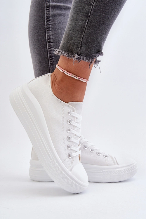 Trampki Damskie Na Masywnej Platformie Białe Amyete