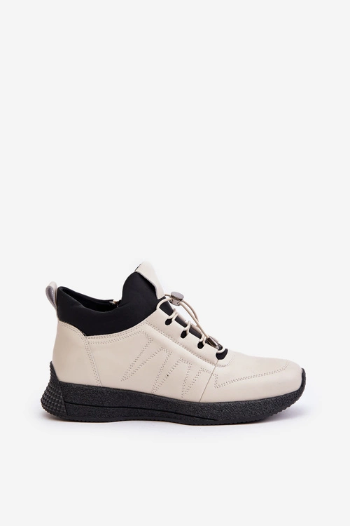 Ocieplane Buty Sportowe Skórzane Na Zamek Artiker 55C0038 Beżowe