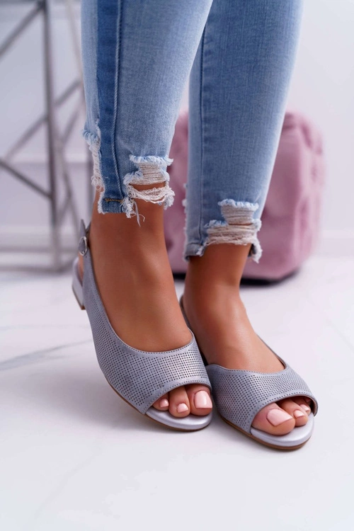 Sandały Damskie Płaski Obcas Sergio Leone SK809 Szare Skaldo