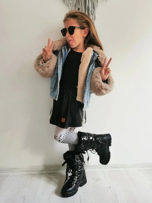 Dziecięce Śniegowce Ocieplone Futerkiem Czarne Turismo