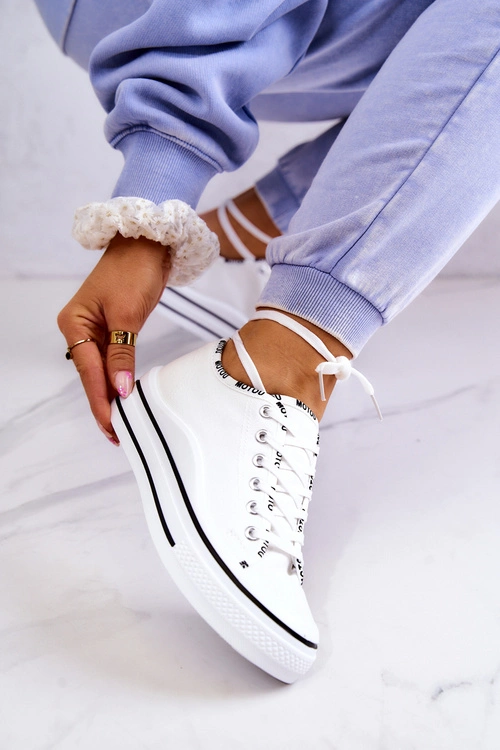 Damskie Wiązane Tenisówki Białe Menifee