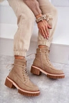 Damskie Modne Botki Ocieplane Beżowe Gerda