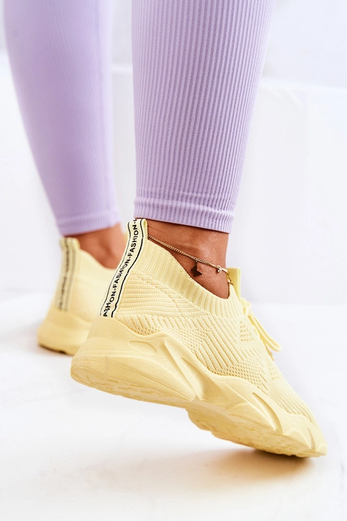 Sportowe Buty Sneakersy Materiałowe Żółte Nolene