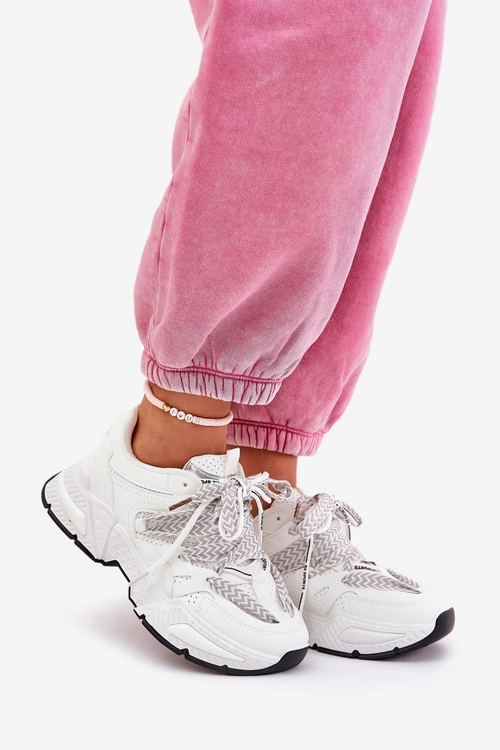 Sneakersy Buty Sportowe Damskie Z Podwójnym Sznurowaniem Białe Efobell