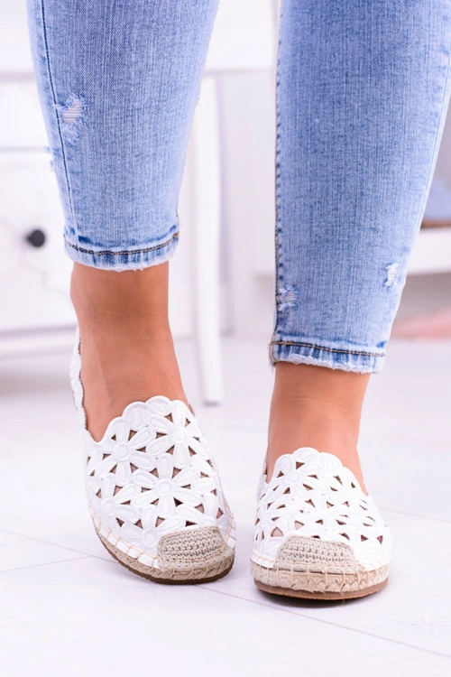 Lu Boo Damskie Baleriny Białe Espadryle w Kwiaty Macarena