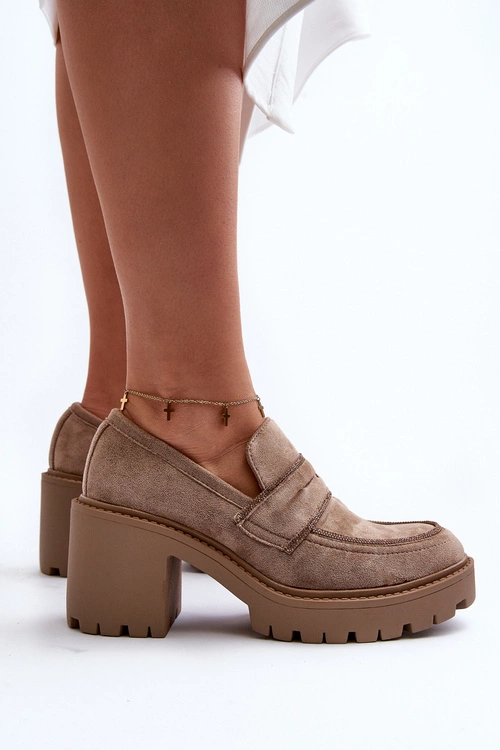 Damskie Półbuty Na Masywnym Obcasie Khaki Feneli