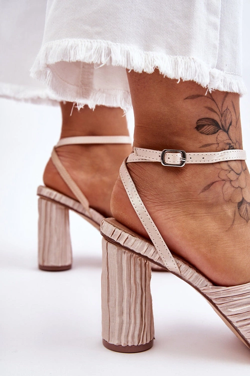 Modne Sandały Z Kokardą Na Obcasie Jasnobeżowe Callum