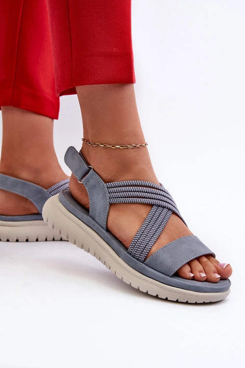 Lekkie Damskie Wygodne Sandały Na Rzep Niebieskie Ceclea