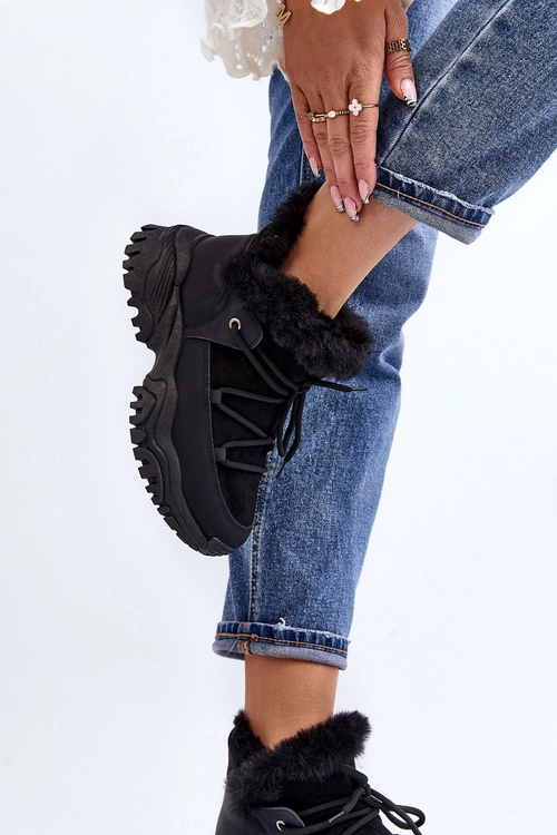 Damskie Botki Trapery Z Futerkiem Czarne Cresandi