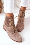 Zamszowe Botki Z Ażurowym Wzorem Cappuccino Josie