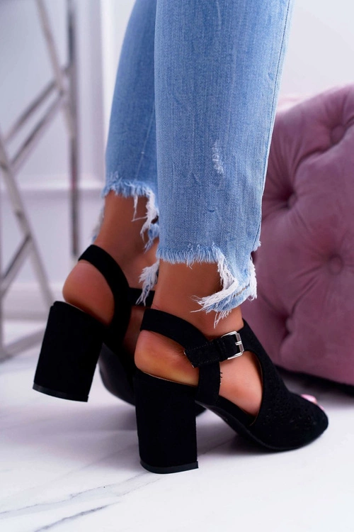 Damskie Sandały Na Słupku Peep Toe Czarne Olenia