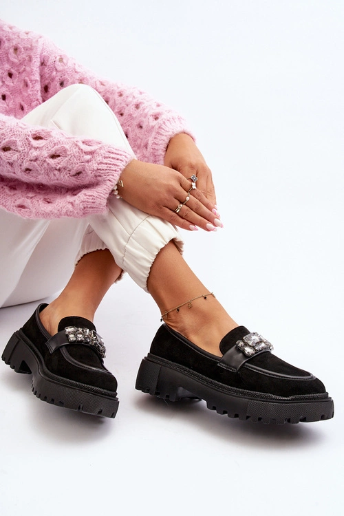 Mokasyny Damskie Z Ozdobnym Paskiem Czarne Nancille