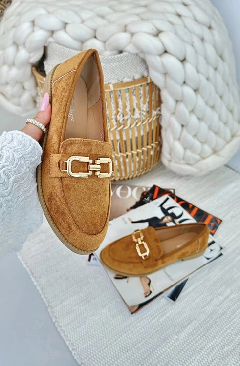 Zamszowe Mokasyny Damskie Na Płaskim Obcasie Camel Misal