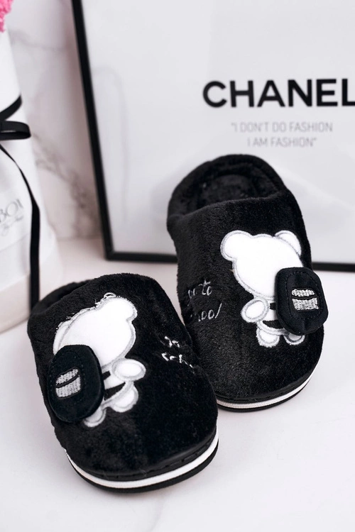 Dziecięce Klapki Papcie Z Misiem Czarne Go To School