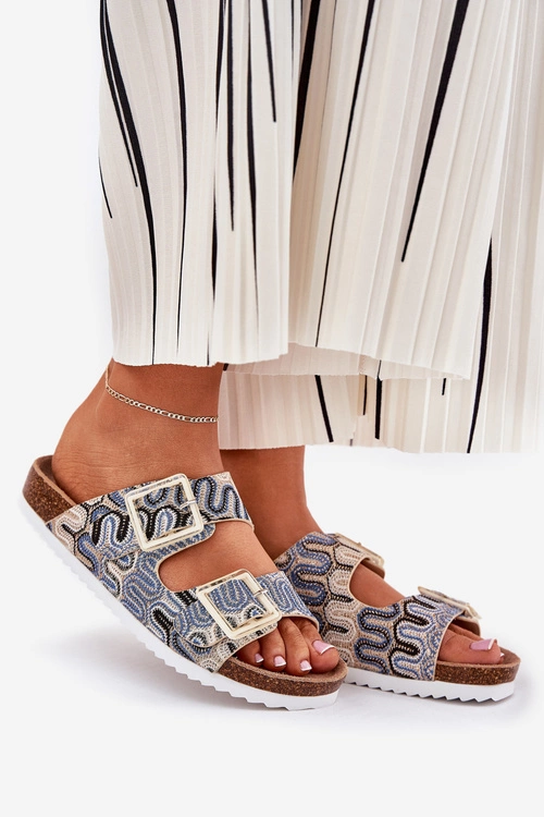 Klapki Damskie Z Klamrami I Brokatem S.Barski RB51-006 Beżowe