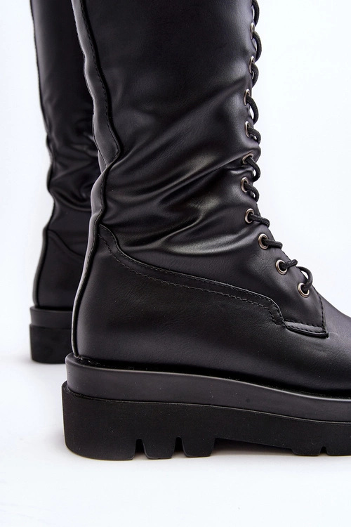 Ocieplane Kozaki Glany Damskie Przed Kolano Czarne Lliclies