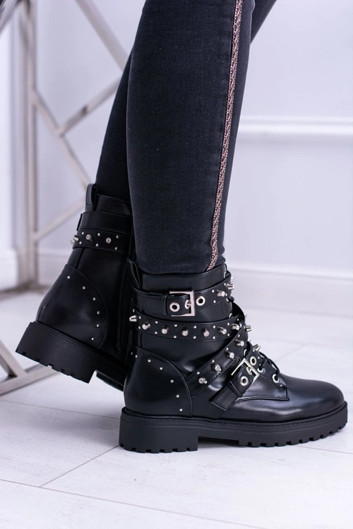 Damskie Botki Wysokie Czarne Trapery Albere