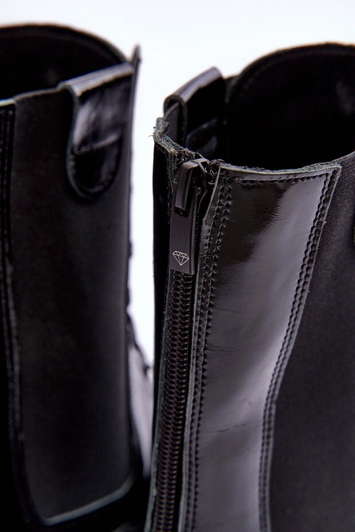 Skórzane Damskie Botki Workery Sznurowane Czarne Nicole 2836