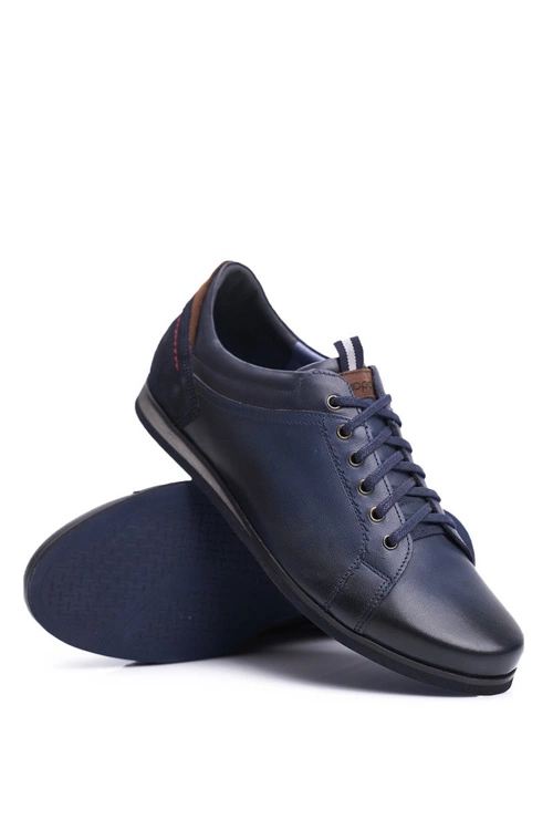 Granatowe Skórzane Męskie Sportowe Półbuty Nikopol Achilles