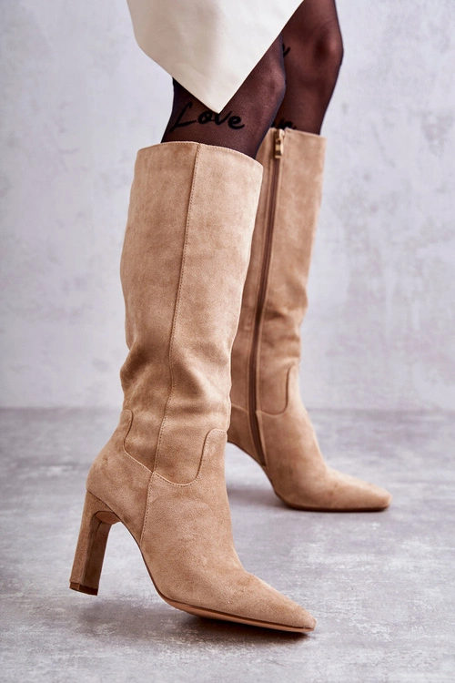 Kozaki Damskie Na Słupku Do Kolana Ciemnobeżowe Truly Love